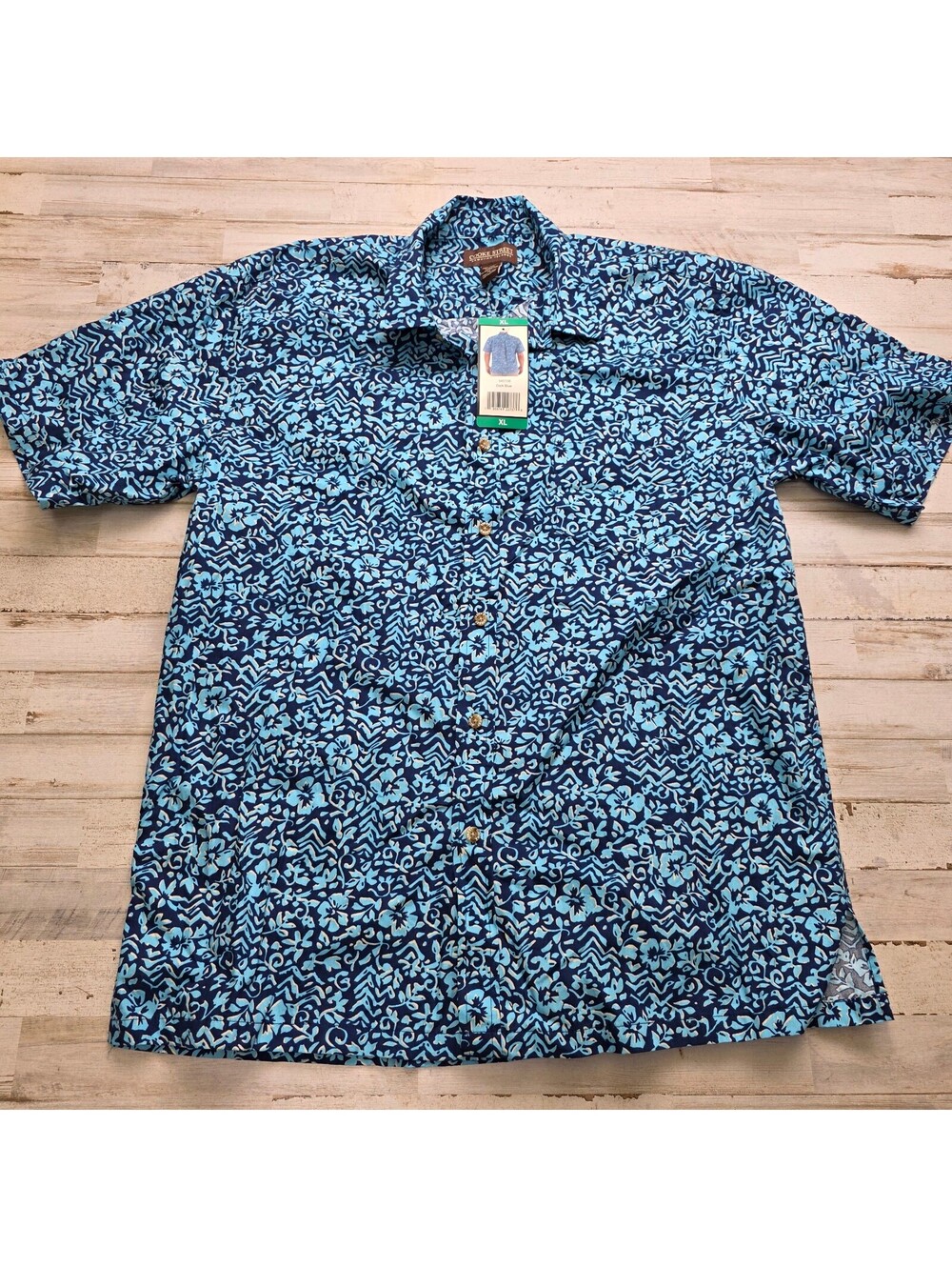 Cooke Street Hawaiian Islands Shirt XL Dark Blue Floral 100% Cotton Tropical NWT